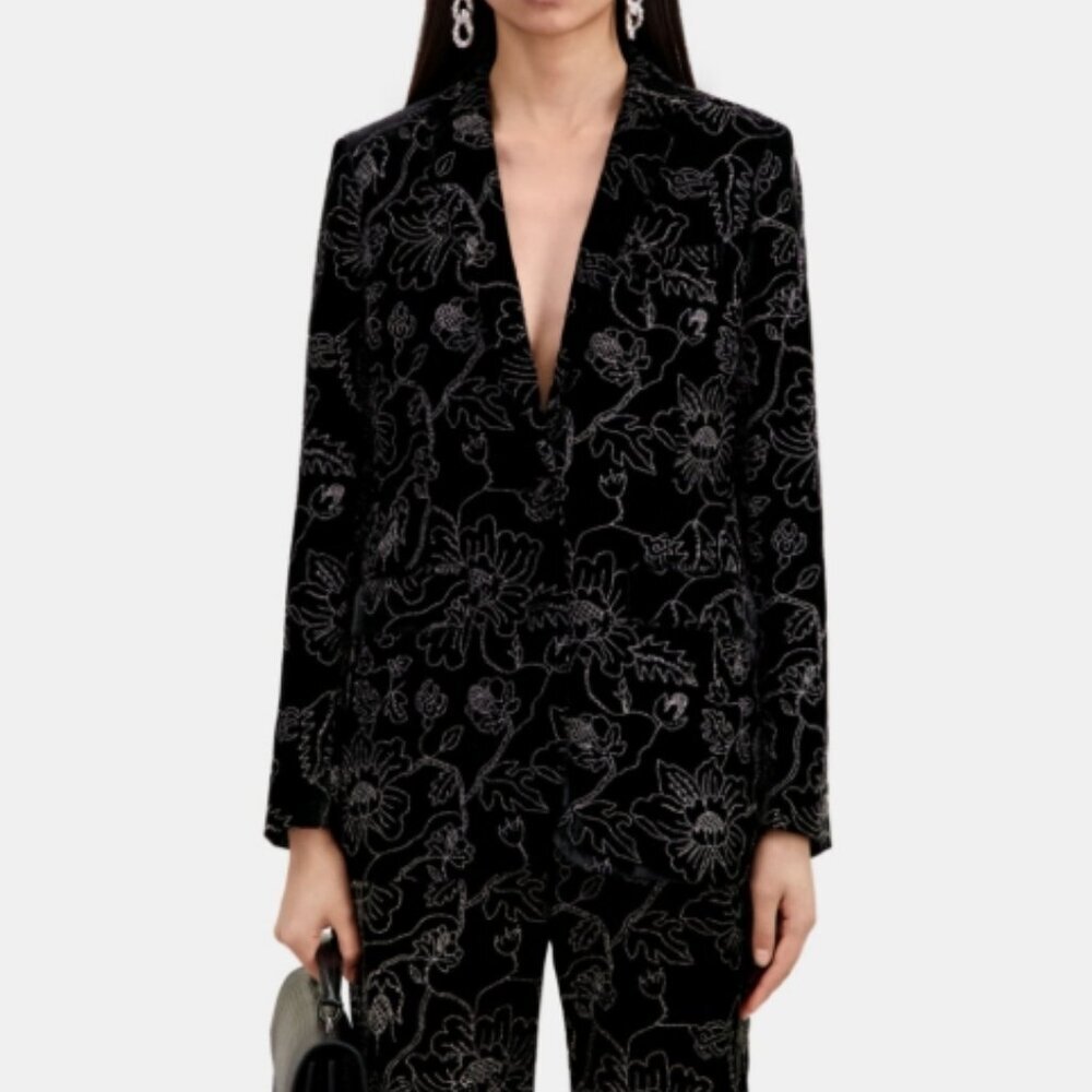 The Kooples Black Velvet Suit Jacket with Glitter – Size 38 / US 6 – NWT